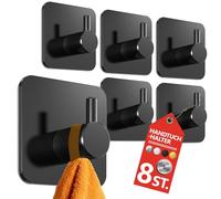 4smile Lot de 8 porte-serviettes sans perçage en noir - Porte-serviettes de salle de bain imperméables en acier inoxydable - Crochets adhésifs pour salle de bain et cuisine - Crochets extra solides