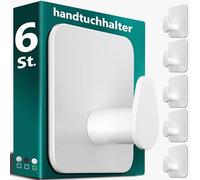 4smile Porte-serviette sans perçage, couleur blanc, lot de 6 porte-serviettes de salle de bain, crochets adhésifs ovales en acier inoxydable, crochets résistants à l'eau pour salle de bain, toilettes