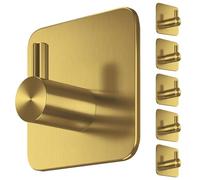 4smile Porte-serviettes doré 6 pièces sans perçage, acier inoxydable, crochets étanches, salle de bains, cuisine, toilettes