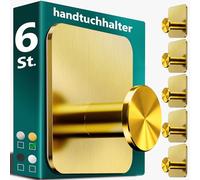 4smile Porte-serviettes sans perçage, doré - 6 pièces Porte-serviettes pour salle de bain, crochet adhésif en acier inoxydable, crochets modernes pour salle de bain, WC, cuisine - Crochets