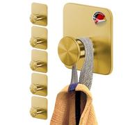 4smile Porte-serviettes sans perçage, lot de 6 pièces, design doré, crochets autocollants avec tampons adhésifs 3M, crochets muraux élégants