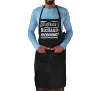 4sold 1976 Stand Back Richard Is Cooking Tablier de barbecue personnalisé avec poches Cadeaux de Noël, Noir , taille unique