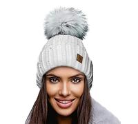 4sold Lady Bonnets Bonnet Fourré Hiver pour Femme Bonnet Tricoté et Gros Pompon Coloris Taille Unique Gold Circle Little Crystals (Blanc)