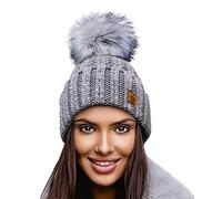 4sold Lady Bonnets Bonnet Fourré Hiver pour Femme Bonnet Tricoté et Gros Pompon Coloris Taille Unique Gold Circle Little Crystals (Gris)
