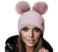 4sold Miki Mesdames Femmes d'hiver Chapeau en Laine Tricoté Bonnet avec Double Pom Pom Cap Ski Snowboard Bobble (Megi Power Pink)