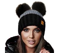 4sold Miki Mesdames Femmes d'hiver Chapeau en Laine Tricoté Bonnet avec Double Pom Pom Cap Ski Snowboard Bobble (Dark Grey)