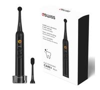 4Swiss Brosse Dent Électrique avec Accessoires Sonique Electrique pour Adulte 6 Modes de Nettoyage Brossage Chargeur Station USB Silencieux Brossette Rechange Set 2 Embout Rond Noir -ST216