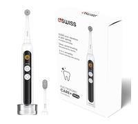 4Swiss Brosse Dent Électrique avec Accessoires Sonique Electrique pour Adulte 6 Modes de Nettoyage Brossage Chargeur Station USB Silencieux Brossette Rechange Set 2 Embout Rond Blanc -ST216