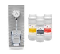 4SWISS Système de Filtration d'Eau - Élimine Bactéries, Métaux Lourds, Microplastiques, Installation Facile, Goût Pur, Avec 3 Filtres, Économique, Purificateur d’Eau pour la Maison