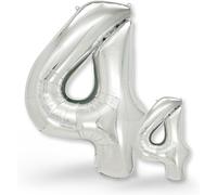 4Th Birthday Decoration Balloon - Pack Of 2 - Number 4 Balloons In Silver - Birthday Decoration For Girls Or Boys - Helium Inflatable - Happy Birthday Decoration - Silver Number 4