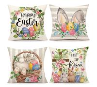 4TH Emotion Lot de 4 Housses de Coussin de Pâques Grises 45,7 x 45,7 cm, Motif Lapin, œufs Floraux, décorations de Ferme, décoration de Vacances, Housse de Coussin pour Maison, canapé TH211