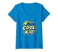 4th Grade Cool Kid: Célébration Amusante de l'année Scolaire T-Shirt avec Col en V, Femme, Saphir, S
