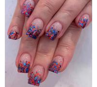 4th of July Colle sur les ongles courts carrés Faux ongles French Tip Press French Tip Press Artificial Acrylic Independence Day French Tip Press Nail