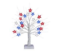 4th of July Decor | Artificial Centerpiece Tree with LED Red White Blue Star Light - for Festival Party Home Living Rooms Bedrooms Kid Room Desk Table Nightstand Bedside