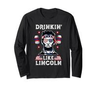4th of July Drinkin Like Lincoln Merica Abraham Beer Lover Manche Longue