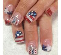 4th of July Faux ongles courts carrés à coller sur ongles en acrylique pour la fête de l'indépendance