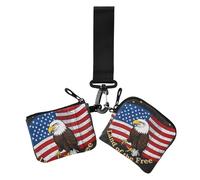 4th of July Independence Day Brown Bird Land of Free Lot de 2 portefeuilles à double dragonne pour femme avec porte-clés, 4 juillet Jour de l'indépendance Brown Bird Land of Free, 1 size, Décontracté