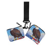 4th of July Independence Day Brown Bird Lot de 2 portefeuilles à double dragonne pour femme - Petit porte-monnaie détachable avec porte-clés pour le travail et les voyages, 4 juillet Jour de