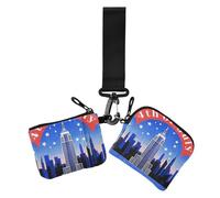 4th of July Independence Day Empire State Building Lot de 2 portefeuilles doubles pour femme avec fermeture éclair et porte-clés pour le travail et les voyages, 4 juillet Jour de l'Indépendance Empire