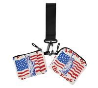 4th of July Independence Day Land of Free Blue Liberty Lot de 2 portefeuilles à monnaie pour femme Taille compacte Organiseur de cartes avec poche zippée pour pièces de monnaie, Jour de l'indépendance