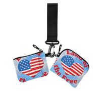4th of July Independence Day Land of Free Lot de 2 porte-monnaie avec poche zippée pour le travail et les voyages Rouge et bleu, 4 juillet Jour de l'indépendance terre d'amour libre rouge et bleu, 1