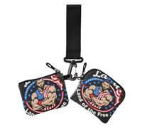 4th of July Independence Day Land of Free Lot de 2 porte-monnaie double noir pour cartes de crédit avec poche zippée pour femme, 4 juillet Jour de l'indépendance terre de noir libre, 1 size