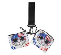 4th of July Independence Day Lot de 2 portefeuilles à double dragonne pour femme avec poche zippée pour le travail et les voyages, Chat blanc du 4 juillet, 1 size, Décontracté