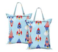 4th of July Independence Day Red and Blue Rockets Sac à vêtements sales étanche humide sec Voyage 2 PCS Sac de voyage vêtements sales Sac de voyage avec poignée
