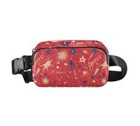 4th of July Independence Day United States Sac à bandoulière tendance pour femme et homme Mini sac banane de course, Mélange de symboles américains, 1 size