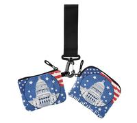 4th of July Independence Day White House Land of Free Lot de 2 porte-monnaie double porte-cartes de crédit Portefeuille avec fermeture éclair et dragonne pour un usage quotidien, 4 juillet Jour de