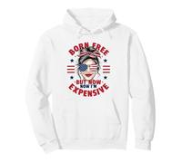 4th of July Messy Bun Woman Born Free But Now I'm Cher Sweat à Capuche