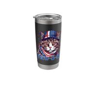 4th of July Mew-S-A Pawsitively Patriotic Cat Gobelet isotherme en acier inoxydable double paroi