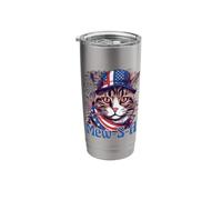 4th of July Mew-S-A Pawsitively Patriotic Cat Gobelet isotherme en acier inoxydable double paroi