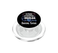 4th of July Nurse Funny Scrub Stars Stripes and Saving Lives PopSockets PopGrip pour MagSafe