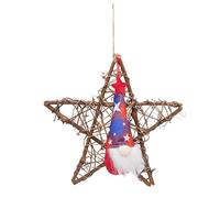 4th of July Patriotic Garland | Rustic Rattan Star Door Ornament for National Day/Remembrance Day/Veterans Day | Faceless Doll Wall Decor with Red White Blue Ribbons (Style A)