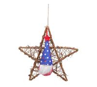 4th of July Patriotic Garland | Rustic Rattan Star Door Ornament for National Day/Remembrance Day/Veterans Day | Faceless Doll Wall Decor with Red White Blue Ribbons (Style B)