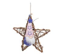 4th of July Patriotic Garland | Rustic Rattan Star Door Ornament for National Day/Remembrance Day/Veterans Day | Faceless Doll Wall Decor with Red White Blue Ribbons (Style C)