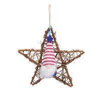 4th of July Patriotic Garland | Rustic Rattan Star Door Ornament for National Day/Remembrance Day/Veterans Day | Faceless Doll Wall Decor with Red White Blue Ribbons (Type D)