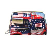 4th of July Patriotic Trucks Print Cosmetic Bags ,Leather Makeup Bag Small for Purse ,Cosmetic Pouch ,Toiletry Clutch For Women Travel, Camion patriotique du 4 juillet, One Size