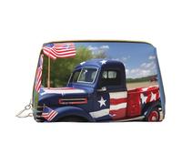 4th of July Patriotic Trucks Print Cosmetic Bags ,Leather Makeup Bag Small for Purse ,Cosmetic Pouch ,Toiletry Clutch For Women Travel, Camions patriotiques du 4 juillet, One Size