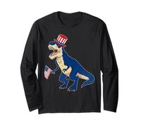 4th of July T Rex Dinosaur American Flag Patriotic Manche Longue