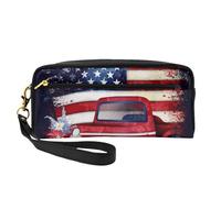 4th of July Trousse de maquillage imprimée drapeau américain patriotique pour femme en cuir PU avec dragonne, Noir , Taille unique, Trousse de maquillage