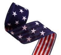 4th Of July Wired Ribbon | 5 Yards Veterans Day Decor | Red White Blue Polyester Ribbons | Ideal For Outdoor Party Candle Displays Table Centerpiece Wrapping DIY Crafters Home