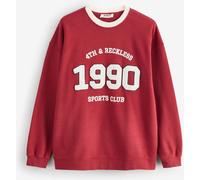 4th & Reckless 4th & Reckless Red Contrast Trim Slogan Classic Longline Sweatshirt