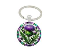 4Trails Porte-clés dôme en verre Motif chardon écossais Violet et vert