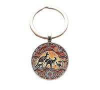 4Trails Porte-clés familial kangourou australien, style rétro, art aborigène, pendentif rond
