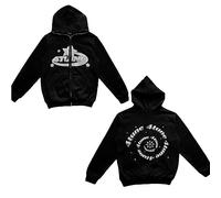 4TUNE Veste À Capuche Full Face Zipper Hoodie Retro Star Letter Print Jacket Y2K Sweat À Capuche Surdimensionné Vintage Monogram Print Harajuku Sweat À Capuche Surdimensionné(Black-01,S)