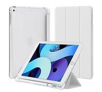 4UBonLife Coque pour iPad 9,7 Pouces 6ème/5ème Génération 2018/2017, pour iPad Air 1/2, Housse Étui de Protection Léger avec Porte-Stylet Coque Arrière en TPU Souple Givré Translucide, Gris Clair