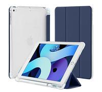 4UBonLife Coque pour iPad 9,7 Pouces 6ème/5ème Génération 2018/2017, pour iPad Air 1/2, Housse Étui de Protection Léger avec Porte-Stylet Coque Arrière en TPU Souple Givré Translucide, Bleu Foncé