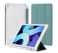 4UBonLife Coque pour iPad 9,7 Pouces 6ème/5ème Génération 2018/2017, pour iPad Air 1/2, Housse Étui de Protection Léger avec Porte-Stylet Coque Arrière en TPU Souple Givré Translucide,Nuit Verte